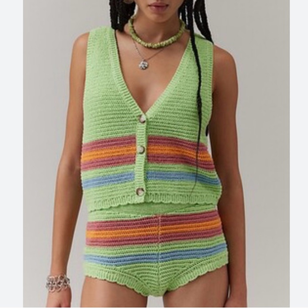 BDG Will Knit Micro Set 2-piece, Extra Small striped knitted play suit